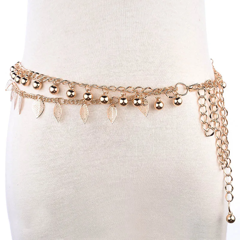

Summer Beach Women Gypsy Silver Gold Punk Chain Dance Sexy Biniki Leaf Tassel Belt Waist Body Jewelry BL248