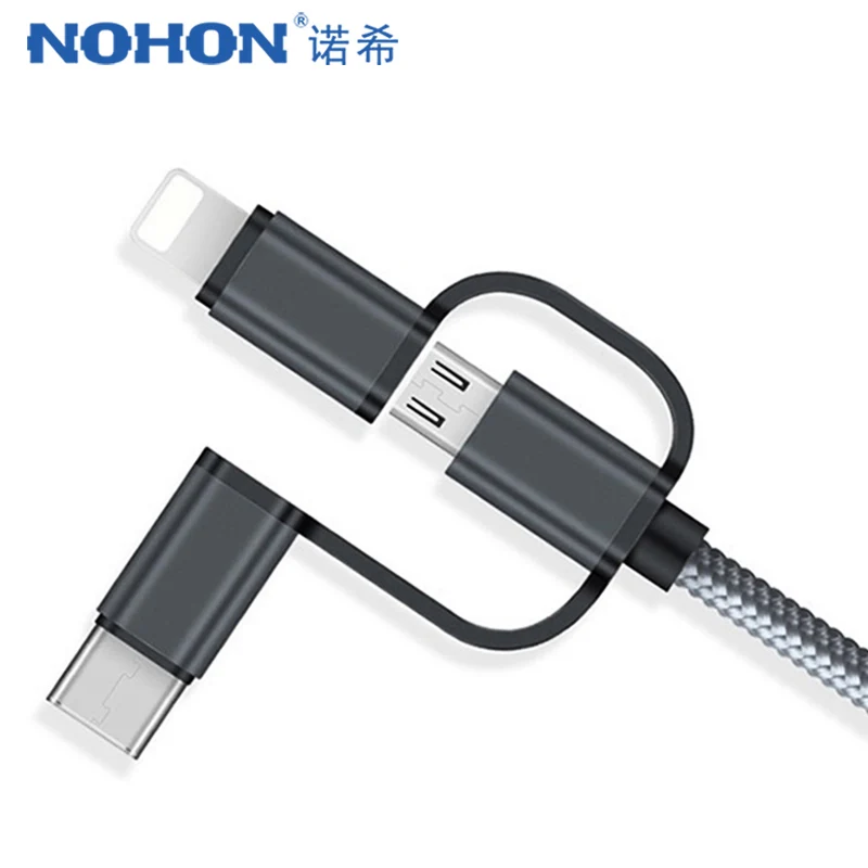 NOHON 3 в 1 Lighting Micro usb type C зарядный кабель для iPhone X 8 7 кабель для быстрой зарядки USB для Oneplus 5 samsung Galaxy S8