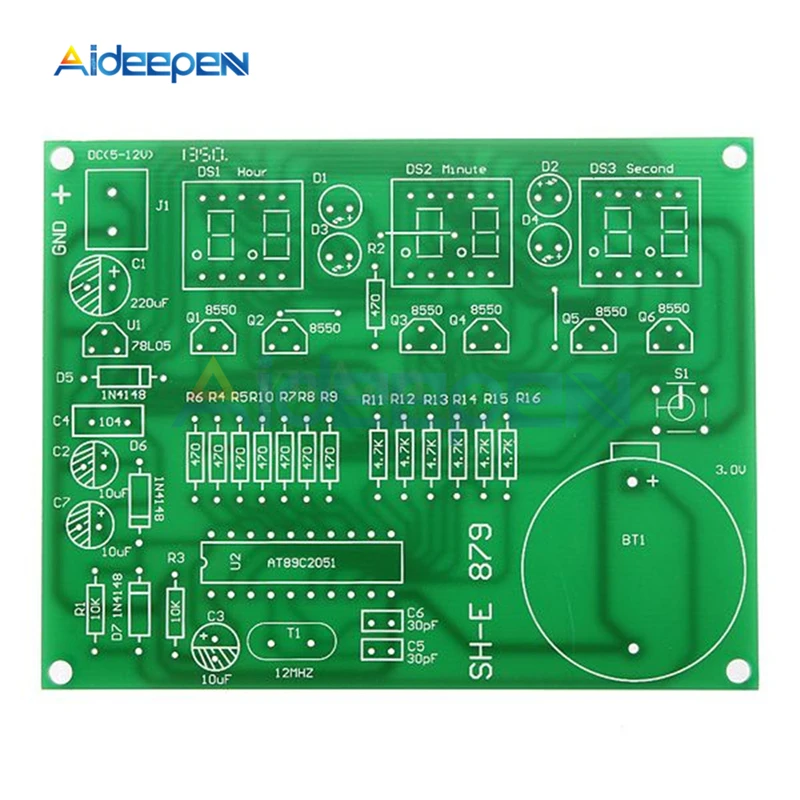 DC 9 V-12 V AT89C2051 электронный светодиодный Дисплей часы 6 Биты Цифровой пробки DIY Наборы часы Запчасти Компоненты люкс электронный печатной платы