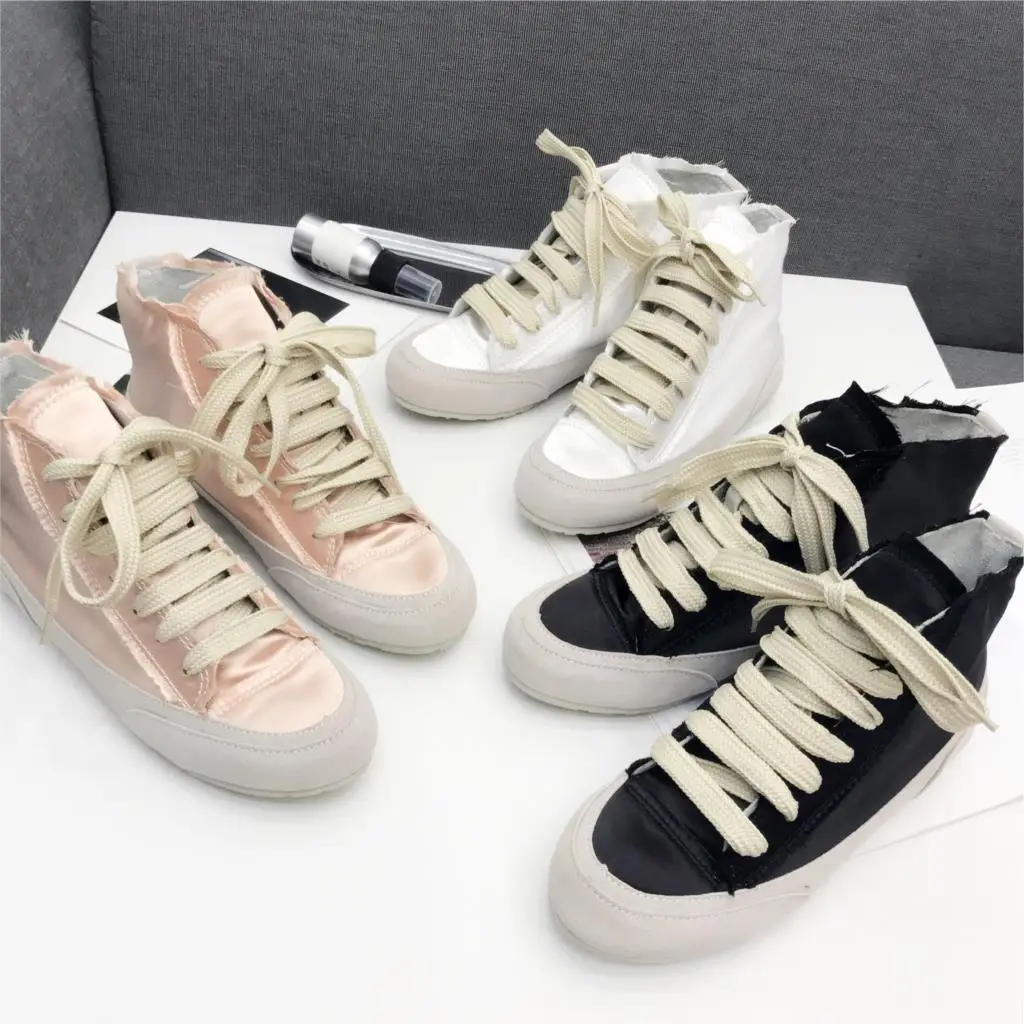 SWYIVY Sneakers Shoes Woman Autumn High Top 2018 Female Canvas Shoes Comfortable Brand Silk Flat Casual Shoes Sneakres Pink