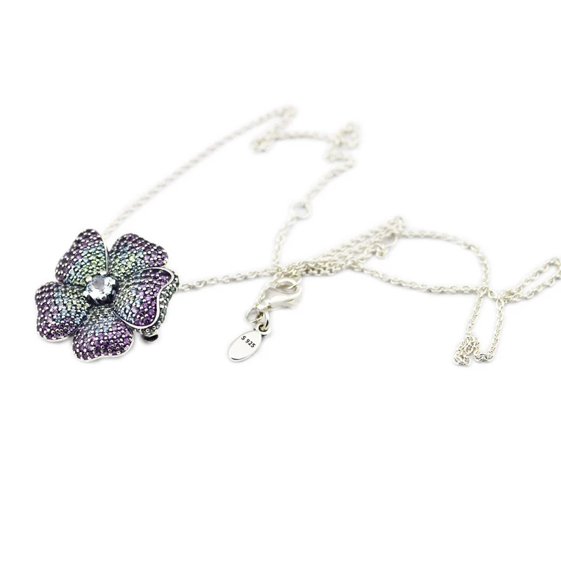 

925 Sterling Silver Pendants Glorious Bloom Pendant, Multi-Colored Charms Fits European Style Jewelry