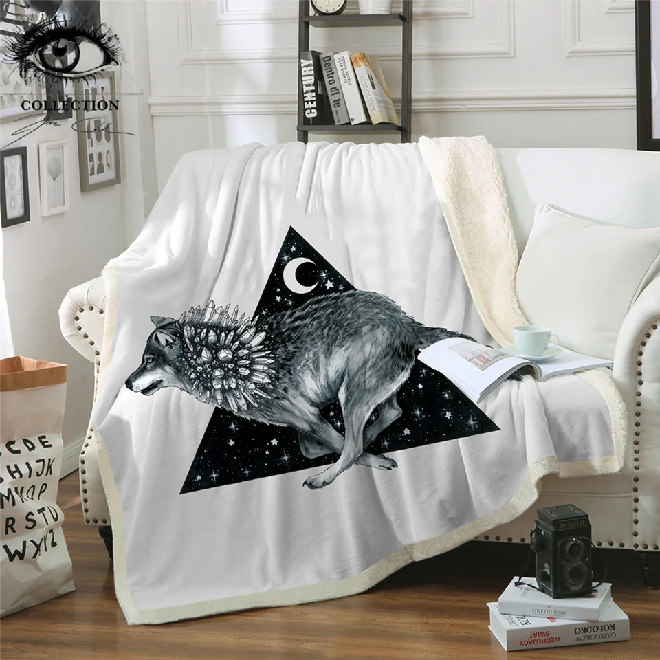 

Wolf Running by Pixie Cold Art Throw Blanket Moon Star Sherpa Fleece Blanket Rock Crystal Blankets For Beds White Plush Bedding