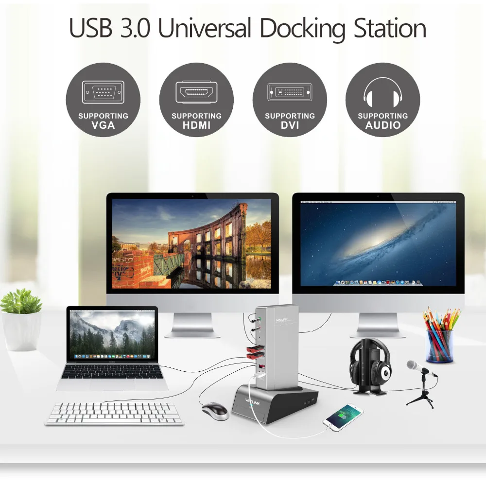 Wavlink usb 3.0 Universal Docking Station dual video HDD & SSD Gehäuse Basis unterstützung dvi/hdmi