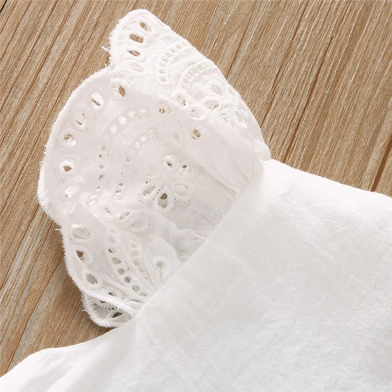 baby romper Summer Infant Baby Girls Lace Fly Sleeve Ruffles Solid Romper +Headband  #4J1 (4)