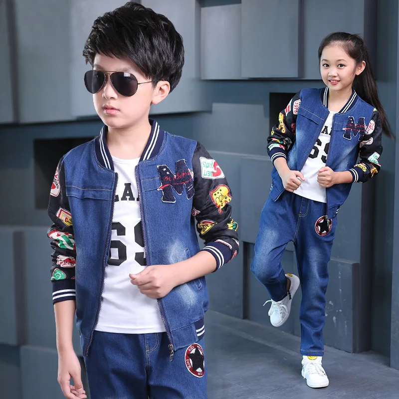 

Children Sports Suit Spring Autumn Girls&Boys Clothing Set Kids Denim Coat Jeans Pants Clothes Denim Jackets Children Sets B208