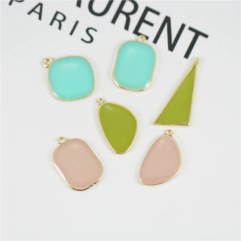 

20pcs Creative simple temperament enamel triangle pendants Earrings Drop generous square charm Ear Studs tag DIY