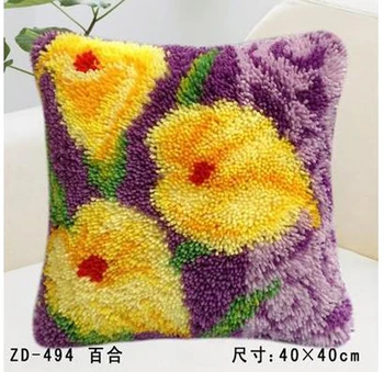 

Manual DIY creative gifts Latch Hook Rug Kits Needlework Unfinished Pillow Rug Yarn Cushion Yellow lily flower Embroidery Carpet