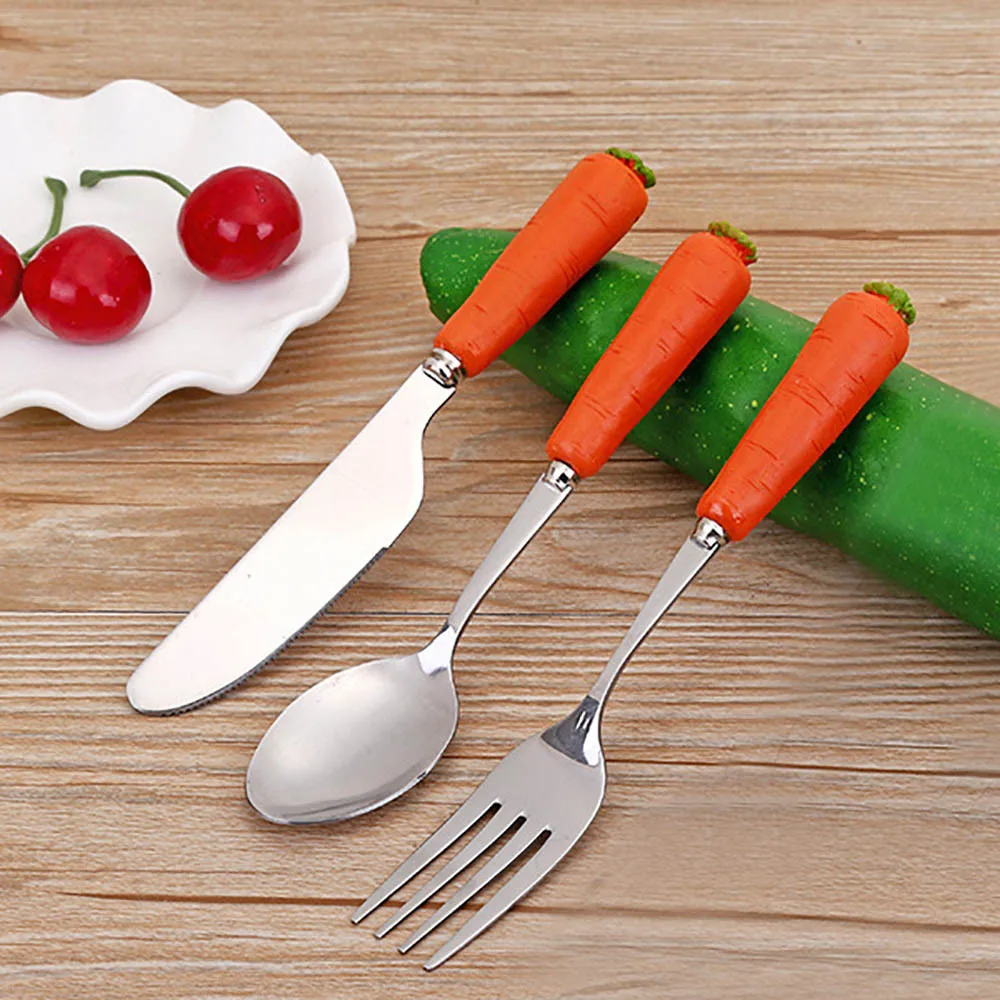 

Tableware 3PCS Cute Carrot Stainless Steel Child Dinnerware Cutlery Fork Kitchen Tool Dropshipping D30 APR24