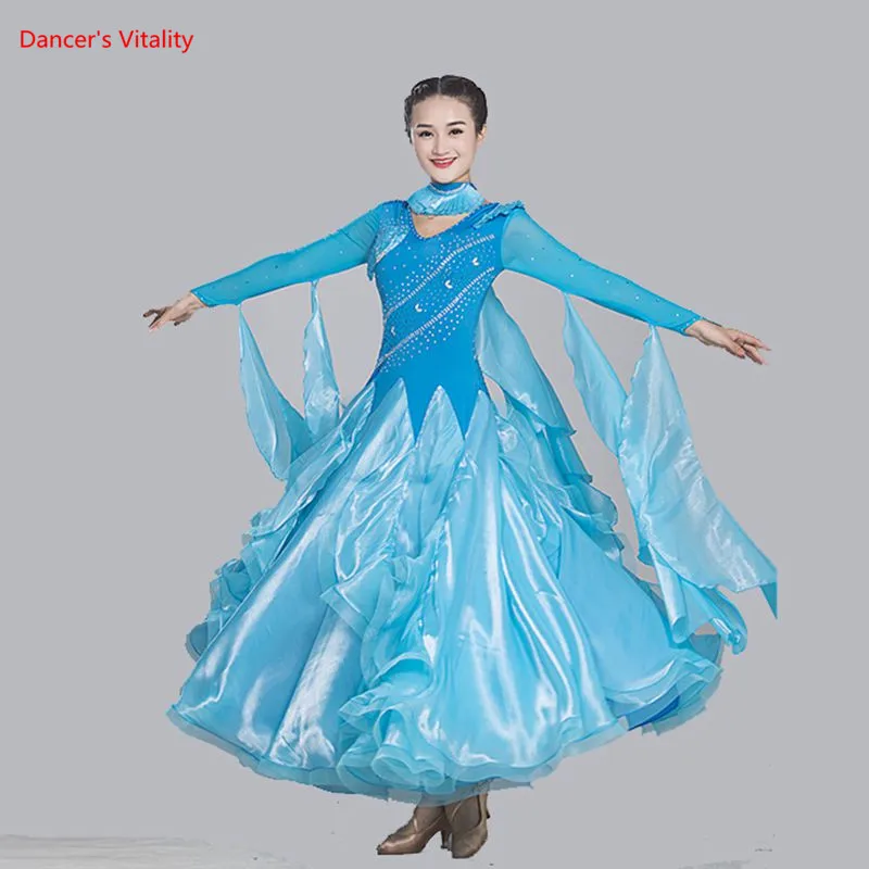 2018 New Ballroom Dance Dress Competition Costumes Luxury Diamond Standard Ballroom Dance Clothing Tango Waltz Performance Dress