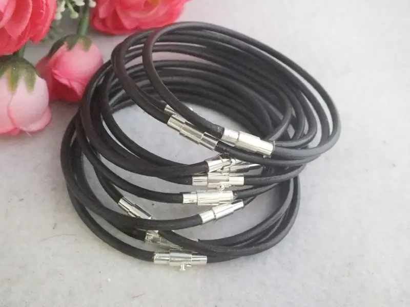 100pcs/lot 3mm 20cm Dark Brown Leather Cord  With Magnetic clasp Gunine Real Leather Cord Bracelet For Charm Jewelry A-3284