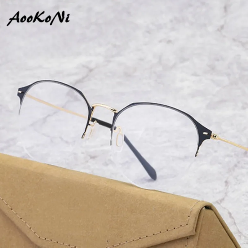 

Half Edge Oval Trend Optical Glasses Frame Metal Ladies Retro Glasses Frames Students Myopia Frames customized Prescription
