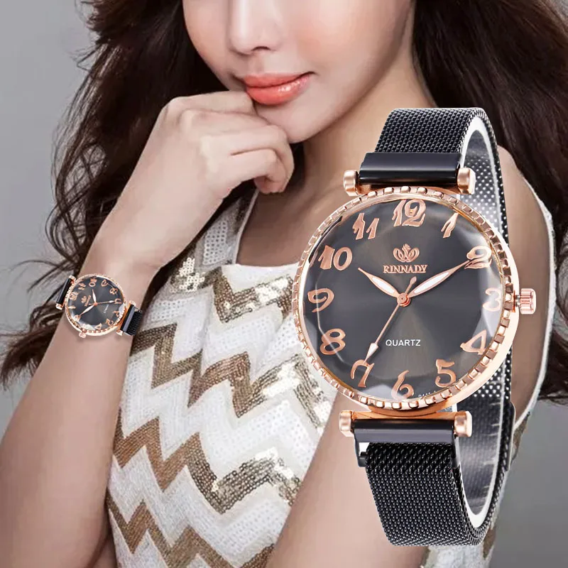 

WJ-8558 Luxury Women Watches Crystal Female Stainless Steel Mesh Magnetic Buckle Quartz Wrist Watch Femme Exquisite Ladies Watch