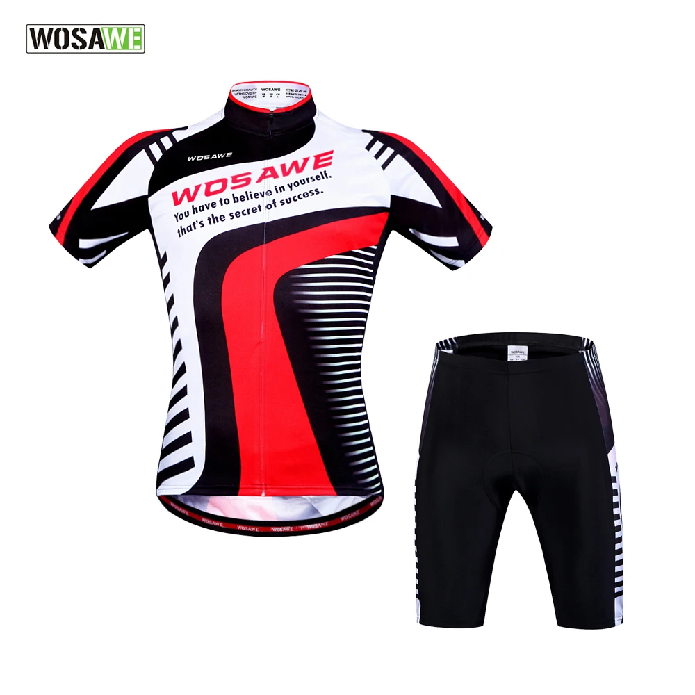 WOSAWE Pro Men Cycling Short Sleeve Jersey + 4D Gel Padded Shorts Sets