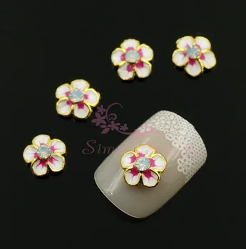 

20pcs/lot Five Petals Flower White Opal Rhinestones Gold Tone Alloy Metal Nail Art Charms Jewelry Crafts DIY Design Decorations
