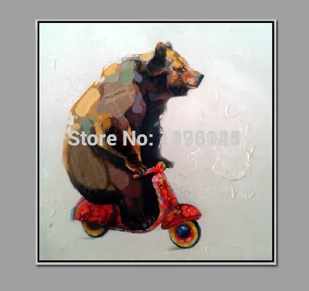 

Free Shipping BA Oil Painting Hand Painted Top Quality Driving Bear Animal Art Oil Painting on Wall Decoration 1pc No Frame