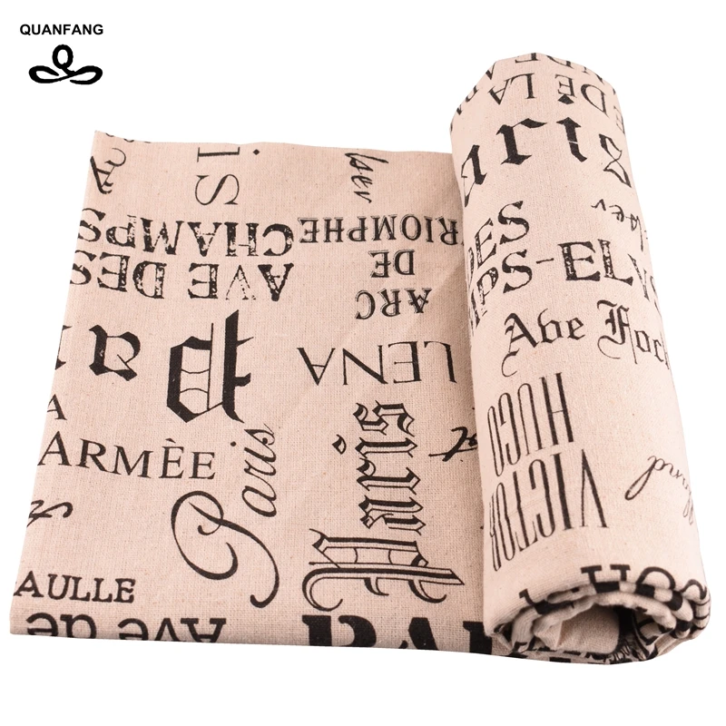 

QUAN FANG English sentence Printed Cotton Linen Fabric For DIY Quilting Sewing Sofa Table Clothes Curtain Bag,Cushion Half meter