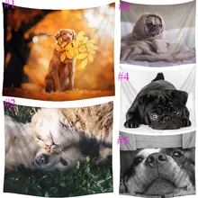 Comwarm Pug Bull Terrier Dog Pattern Tapestry Wall Hanging Gobelin Puppy Beach Picnic Yoga Rug Towel Home Decor Crafts T009