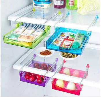 

4 color 1PC Small Fridge Storage Rack Layer Partition Refrigerator Storage Holder Pullout Drawer Organizer Kitchen Shelf Rack