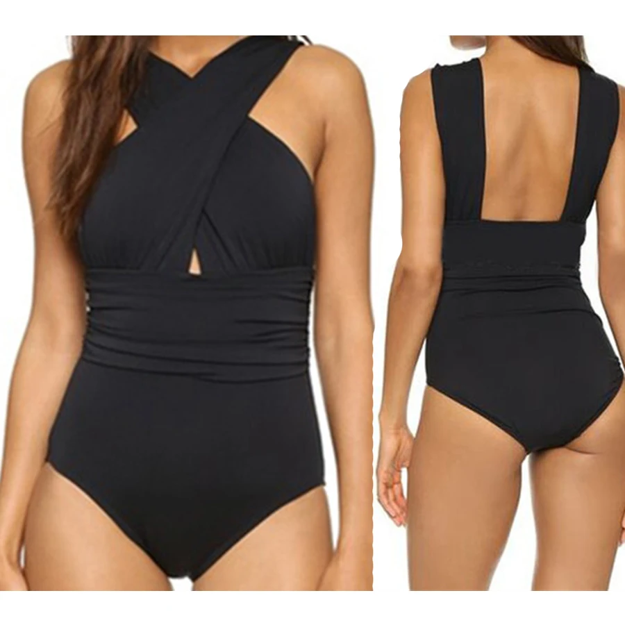 

New Women One-Piece Suitss Wimwear Sexy Bathing Suits Black And Red backless Retro swimsuit Plus Size Solid Color Large Sizes