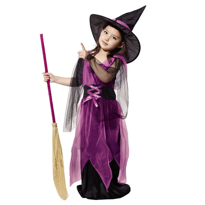 

Halloween Costumes Girl Black Fly Witch Costume Dress and Hat Cap Party Cosplay Clothing for Kids Girl Children