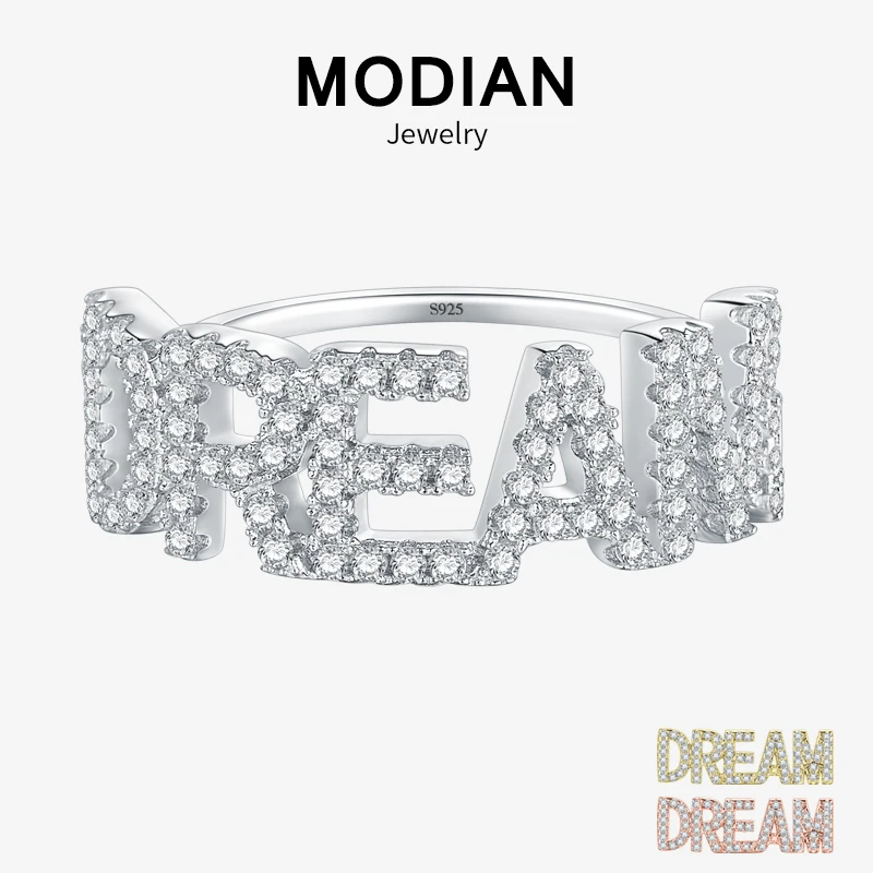 

Modian Genuine 925 Sterling Silver Free Style Letter DREAM Luxury Clear CZ Finger Ring For Women Romantic Fashion Jewelry Gfit