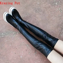 Krazing Pot/современная уличная обувь для отдыха из коровьей кожи; Роскошные эластичные ботфорты на плоской платформе в винтажном стиле; L19