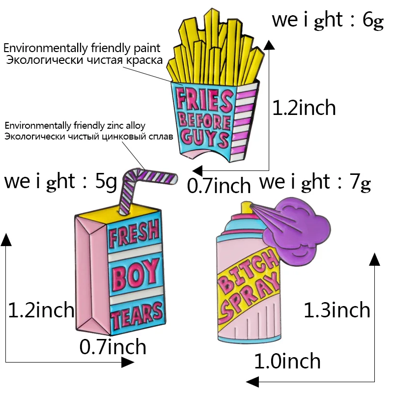 Qihe ювелирные изделия 3 шт./компл. свежий мальчик слезы надпись "Fries Before Guys" сука спрей булавки эмаль нагрудные булавки значки Броши для женщин и девочек