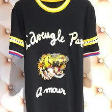 Тигровая голова вышитый Топ wo мужская футболка Летняя с заклепками летняя футболка XXL с круглым вырезом