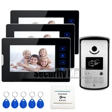 Home Wired 7″ Touch Screen Video Door Phone Intercom System + 3 Monitors + Waterproof RFID Access Camera In Stock FREE
