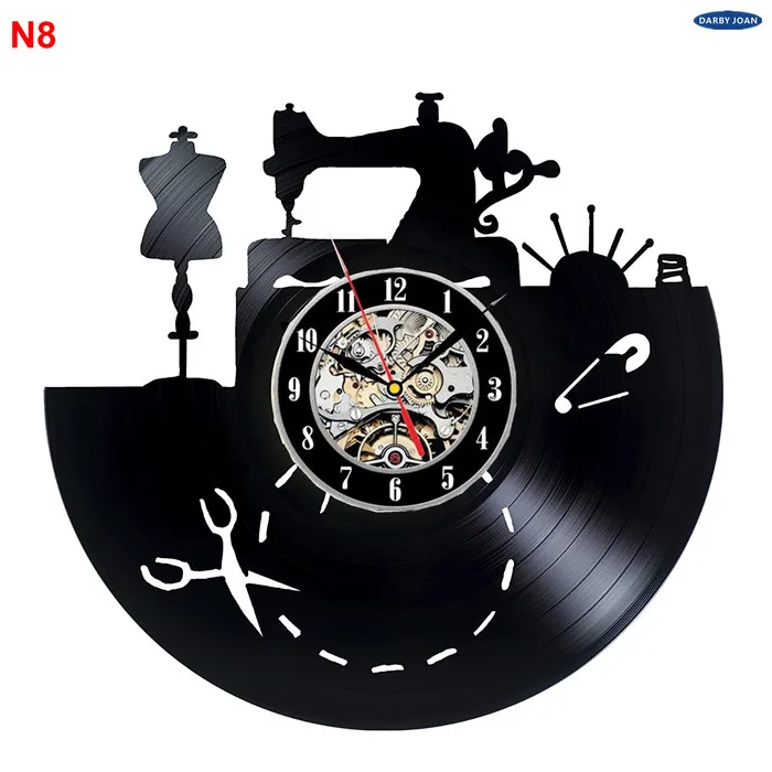 Sewing Salon Wall Clock, Tailoring Vinyl Record Clock 12inch(30 cm), Tailor Gift (Black clockface) 