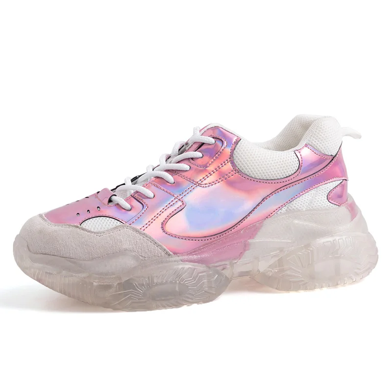 ADBOOV/кроссовки из натуральной кожи на платформе; женские кроссовки на толстой прозрачной подошве размера плюс; женские кроссовки; Deportivas Mujer - Цвет: Розовый
