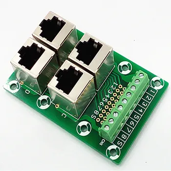 

RJ45 8P8C Jack 4-Way Buss Breakout Board, Terminal Block, Connector..