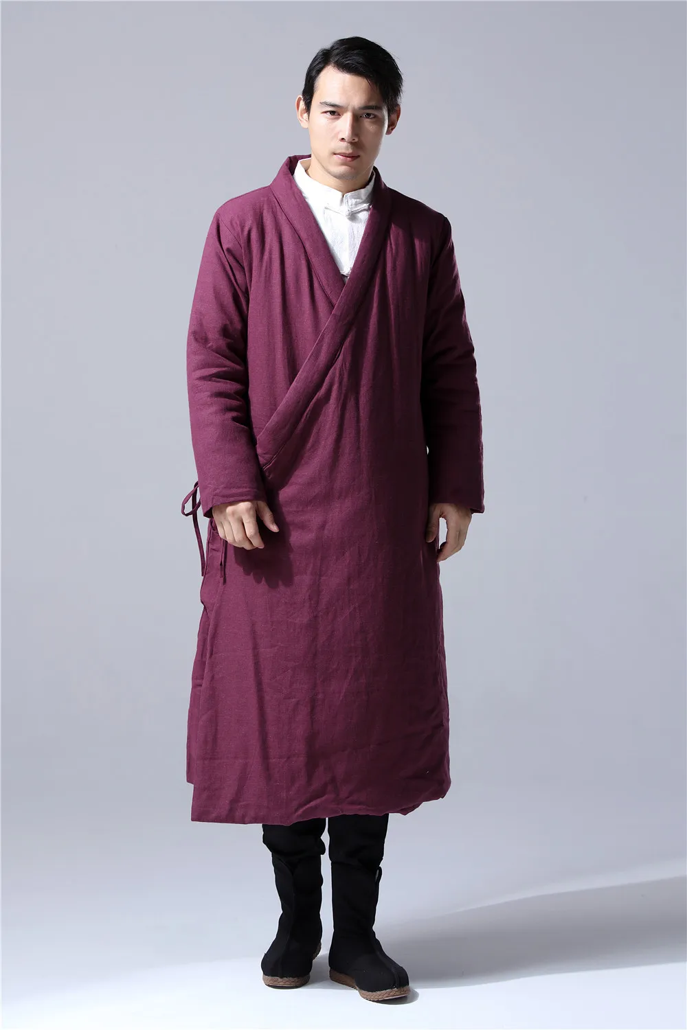 Hisenky мужской зимний плащ китайский стиль Длинная ветровка Hanfu халаты толстое теплое пальто винтажные куртки с хлопковой подкладкой 4 цвета