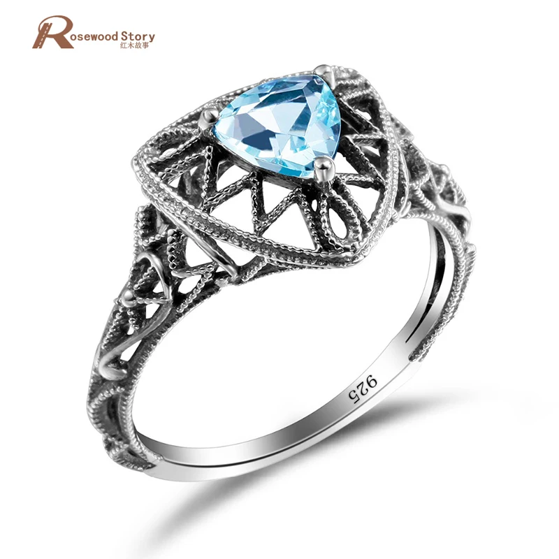 

Luxury Brand Women Ring Austrian Crystal Sky Blue Stone CZ Vintage Ring Soild 925 Sterling Silver Jewelry Wedding Decoration