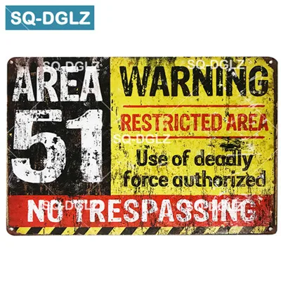 [SQ-DGLZ] Предупреждение Area 51-металлическая жестяная вывеска Предупреждение зомби налета Краски Настенный декор опасности Краски ing бляшек - Цвет: 0999