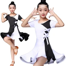 Białe czarne latynoskie sukienki konkursowe taniec latynoski sukienka dla dziewczynek dzieci łaciński kostium taneczny dla dziewczynek dzieci tanie i dobre opinie XiuLou Dziewczyny 0716 Latin Poliester spandex