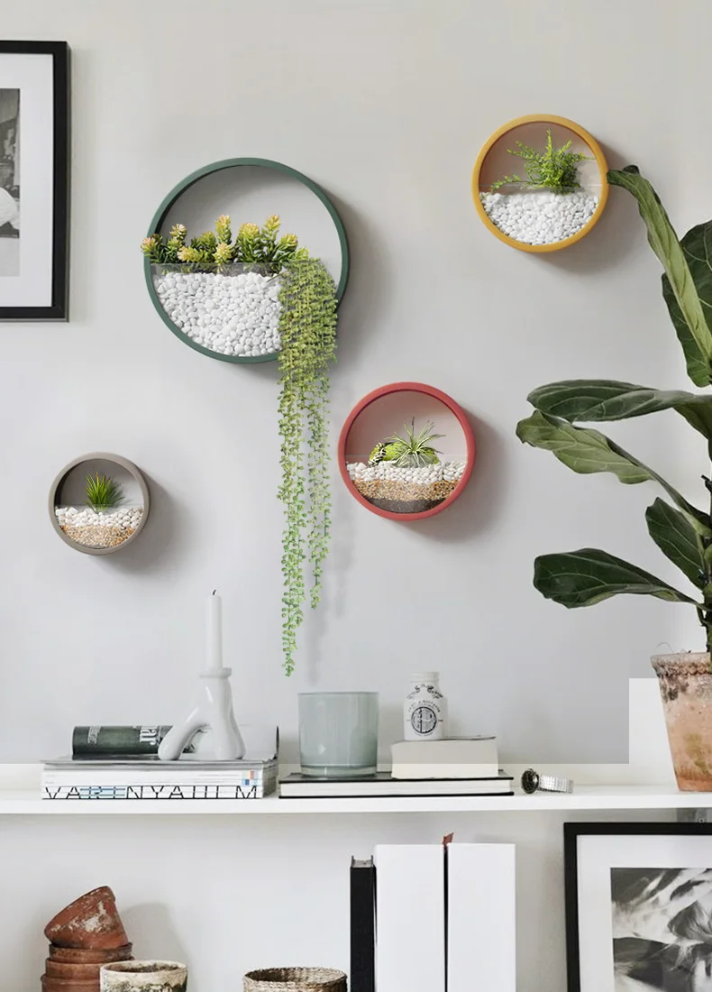 Короткая одноцветная настенная ваза ручной работы, железный круглый искусственный цветок, держатель для украшения дома, мясистые цветочные горшки, подарки