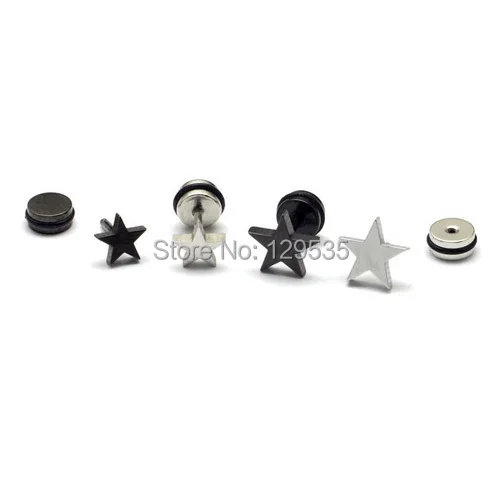 

New Fashion 7 10 mm height Five-pointed star titanium steel Punk Men screw stud earrings 2 colors For Choose free shipping