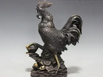 

China Traditional feng shui Pure bronze Zodiac Year Wealth Rooster Cock Statue