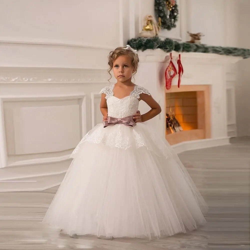 Tule/платья для девочек; Кружевное белое праздничное платье принцессы на свадьбу для подростков; детская вечерняя одежда; детское торжественное платье для торжеств для девочек