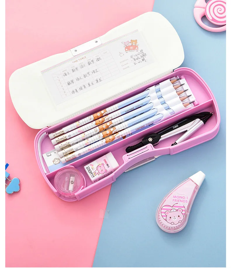 Deli кавайный чехол для карандаша Estuche Escolar ящик класс расписание Мультфильм Креативный многослойный пенал для школьных принадлежностей