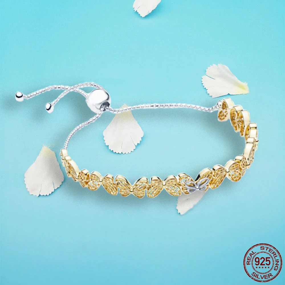 

Spring new really 925 Sterling Silver Bracelet Beautiful openwork butterflies tessellate,Golden Color Jewelry For Women DIY gift