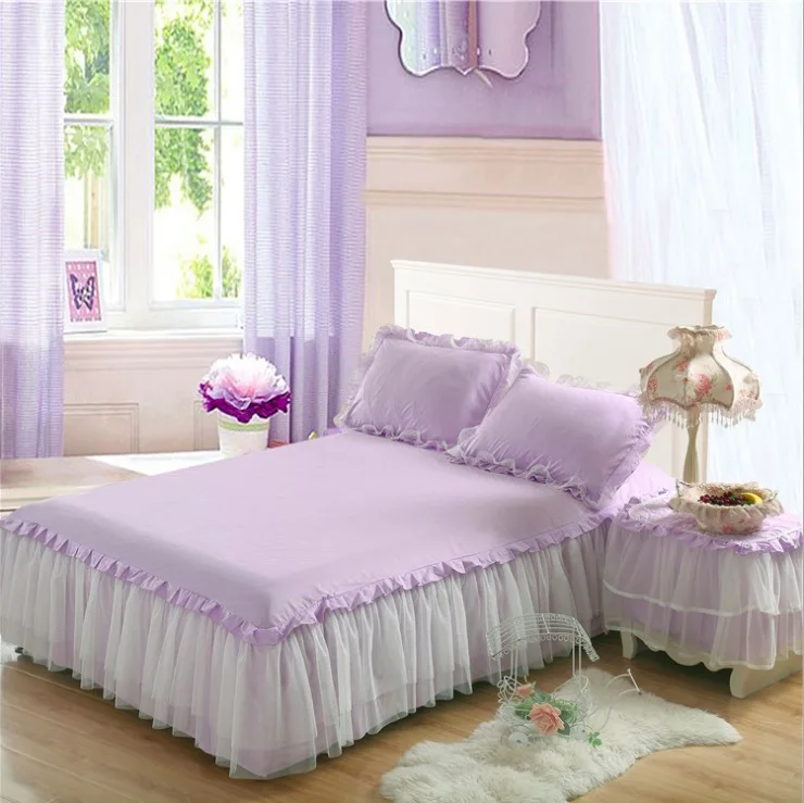 Однотонное кружевное постельное белье Простыня на резинке, наволочка для украшения дома 7 цветов faldones para la cama - Цвет: D
