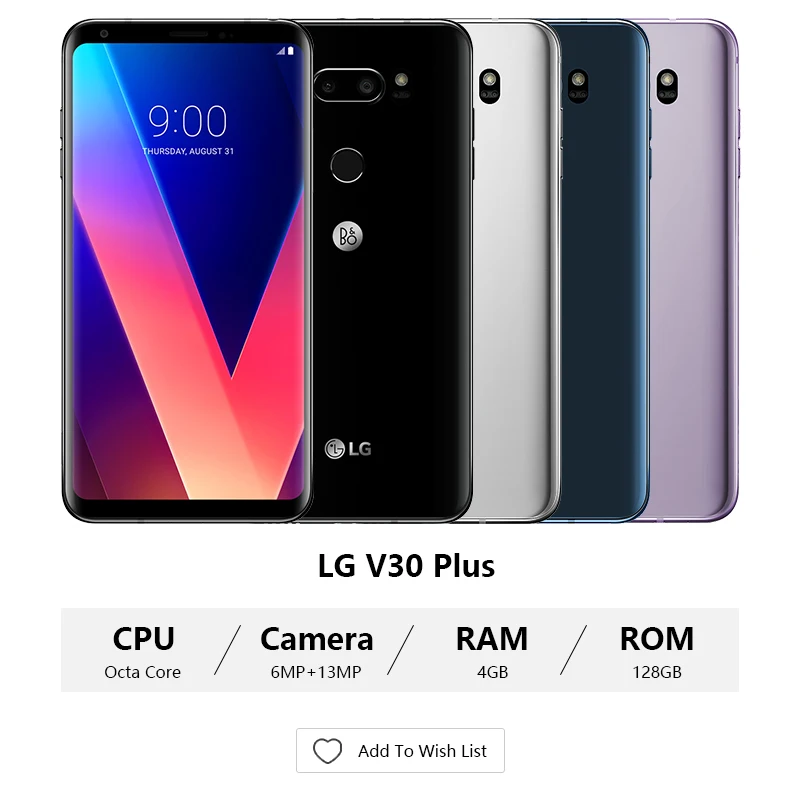 مقفلة LG V30 زائد الهاتف المحمول V30 + 4 GB RAM 128 GB ROM الثماني الأساسية المزدوج سيم 6.0'' 13MP و 16MP كاميرا 4G هاتف LTE الذكي 3300 mAh