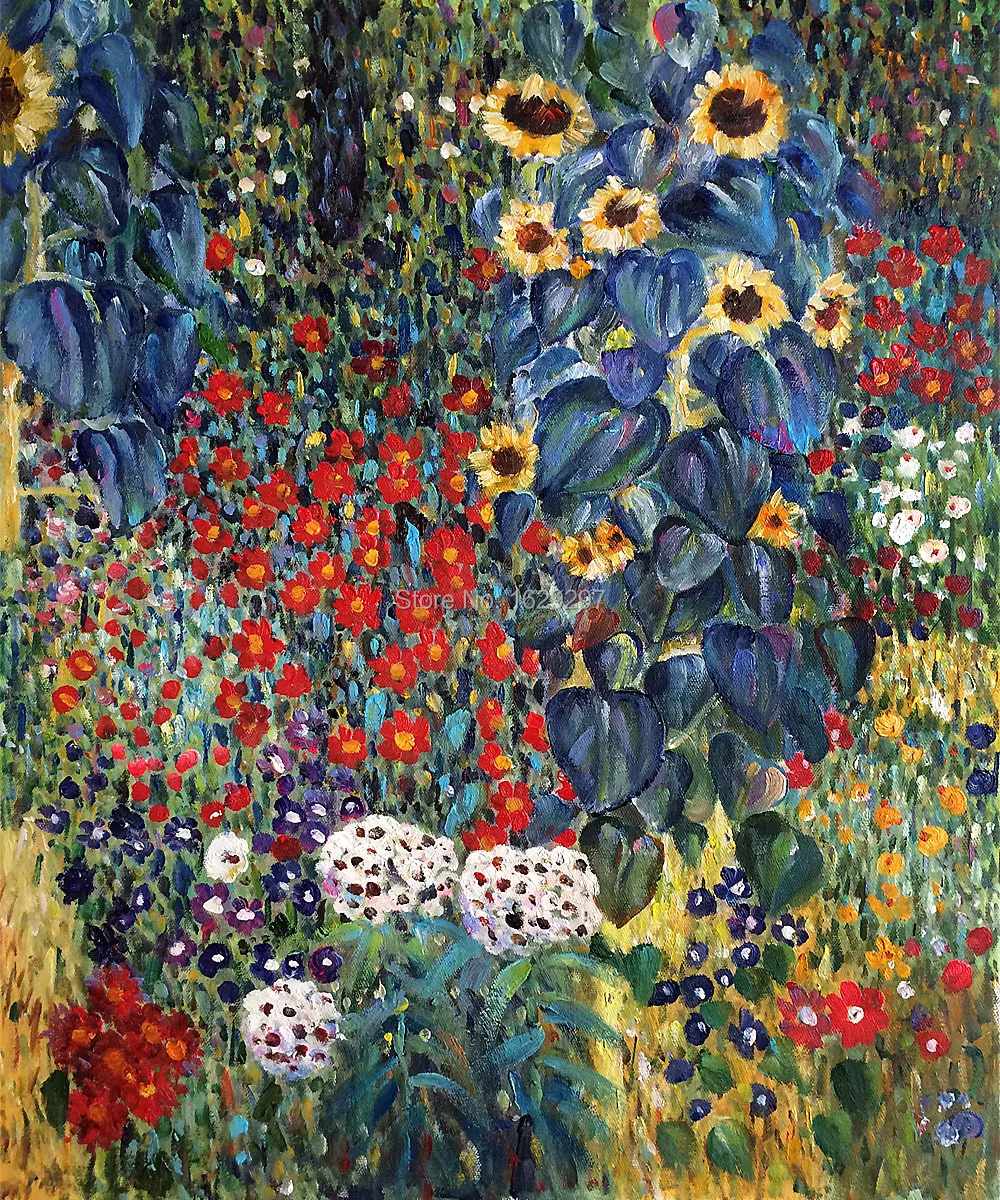 

Canvas Art Gustav Klimt Oil Painting Reproduction Farm Garden With Sunflowers Hand Painted Flower Artwok Modern Wall decor