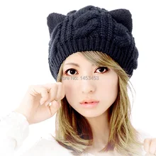 Кошачьи уши моды сладкий мультфильм зимняя шапка женская зимняя шерсть вязаная шапка