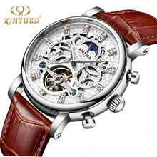 KINYUED Скелет автоматические часы для мужчин Sun Moon Phase водонепроницаемые мужские Tourbillon механические часы Топ бренд Роскошные наручные часы