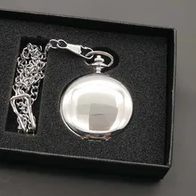 Ретро серебро Гладкий стимпанк кварцевые карманные часы из нержавеющей стали кулон брелок цепь для мужчин и женщин с подарочной коробкой