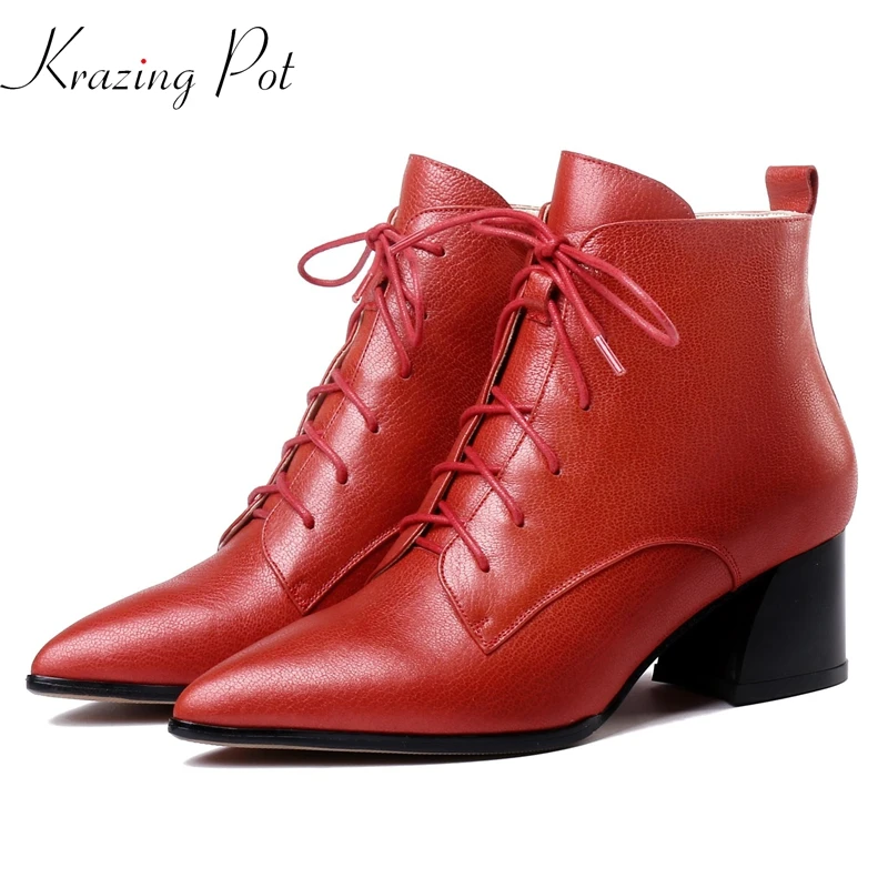 

Krazing Pot 2019 new arrival genuine leather brand boots British Chelsea boots superstar red color high quality ankle boots L8f2
