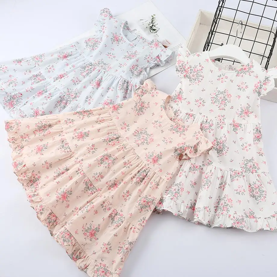 

Summer 2019 high quality full flower printed children dress sleeveless dresses for girls princess party dress baby girl clothes